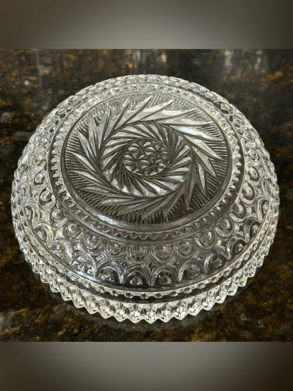 Vintage Pressed Glass Trinket Dish | Crystal Ring Bowl | Jewelry Catchall